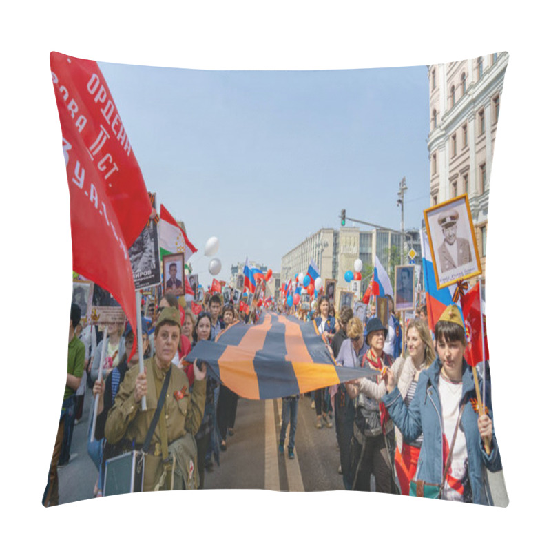 Personality  MOSCOW, RUSSIA - MAY 9, 2019: Immortal Regiment Procession In Victory Day. Pillow Covers