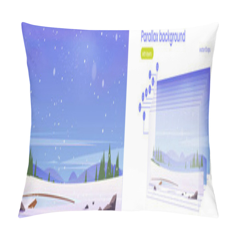 Personality  Parallax Background With Winter Snowy Landscape Pillow Covers