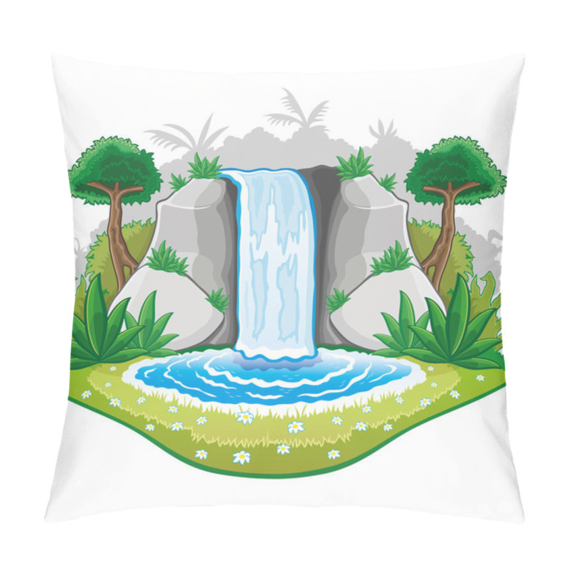 Personality  Illustration Of Cartoon Waterfall. Pillow Covers