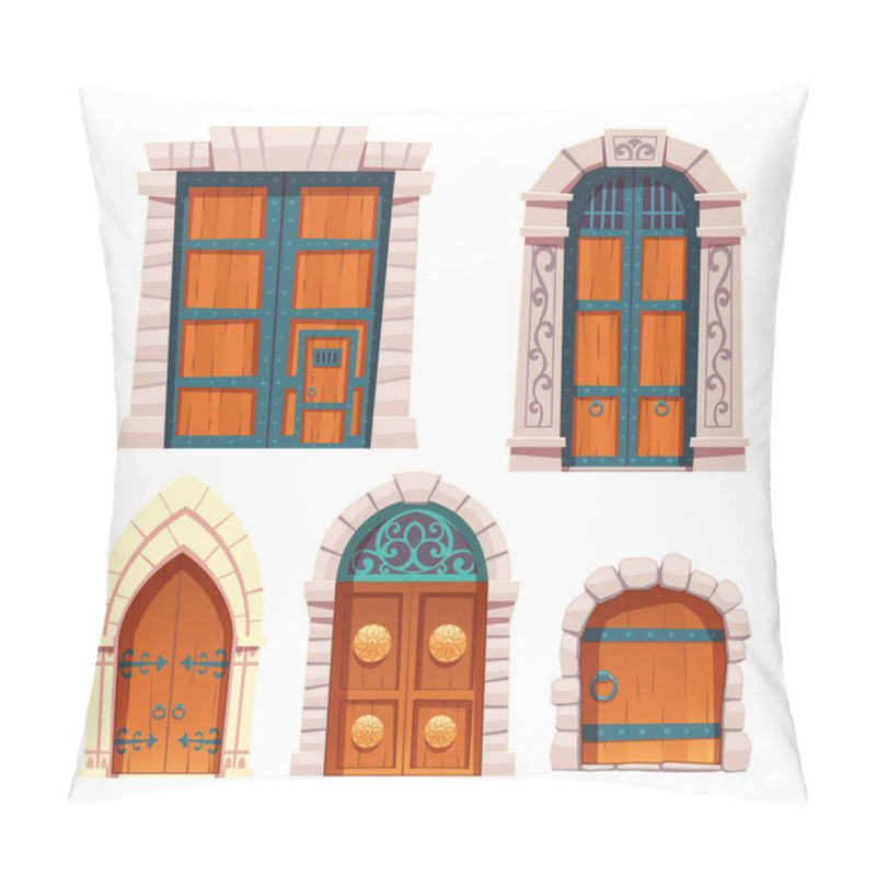 Personality  Doors Set, Wooden And Stone Medieval Entries. Pillow Covers