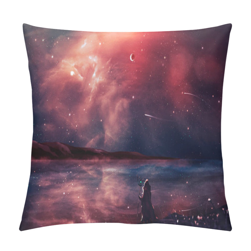 Personality  Sci-fi Landscape Digital Painting With Nebula, Magician, Planet, Pillow Covers