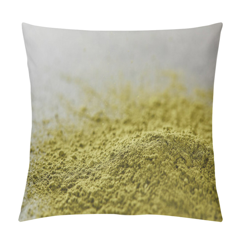 Personality  Selective Focus Of Green Matcha Powder On Table Pillow Covers