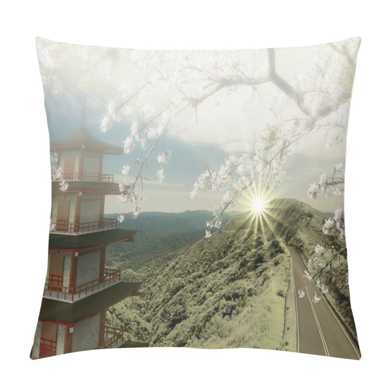 Personality  3d Rendering Of Imaging Temple With The Road Along The Mountain Pillow Covers