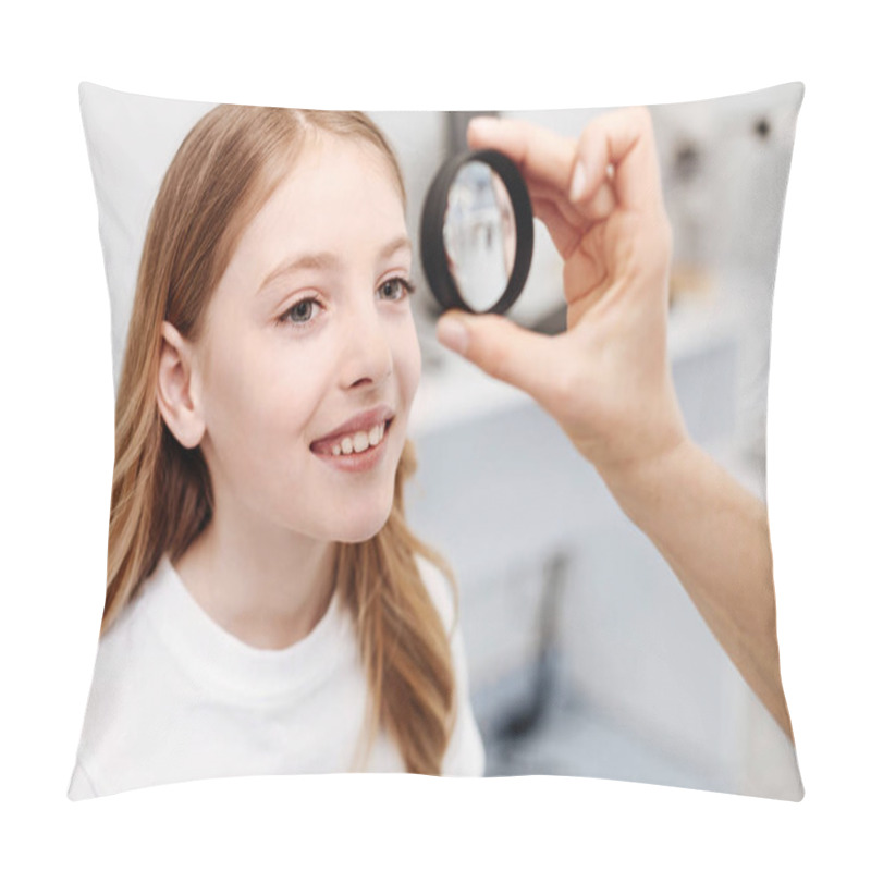 Personality  Excellent Scrupulous Ophthalmologist Performing A Checkup Pillow Covers