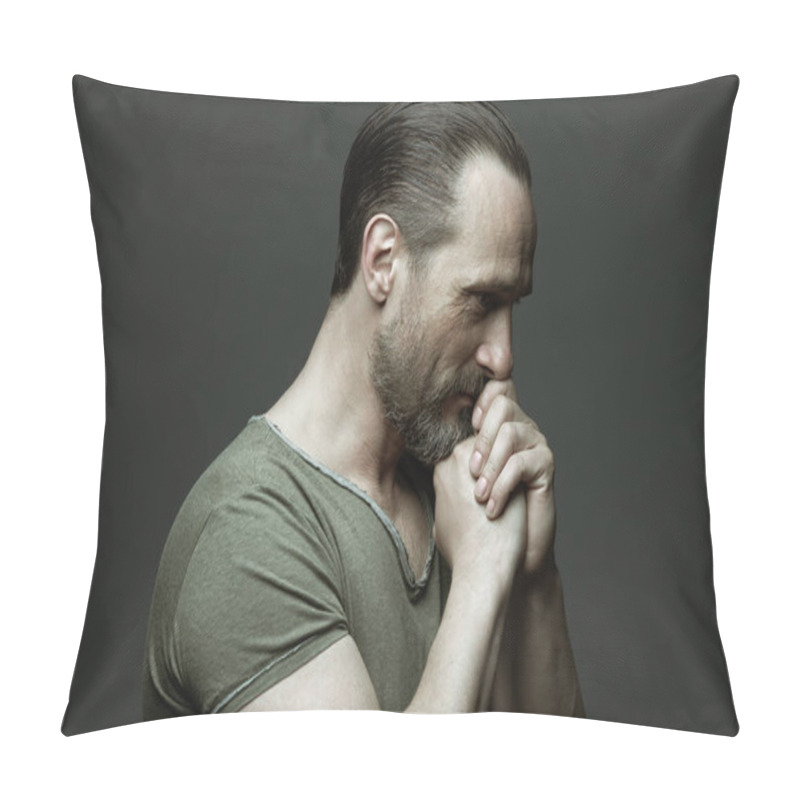 Personality  Fabulous At Any Age. Profile Portrait Of 40-year-old Man Praying Pillow Covers