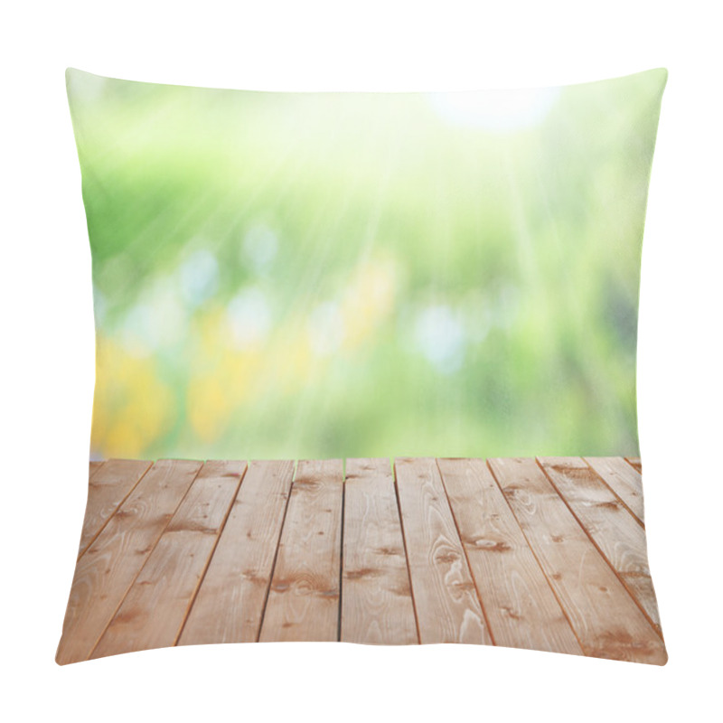 Personality  Wooden Table  With Abstract  Blur Background Pillow Covers