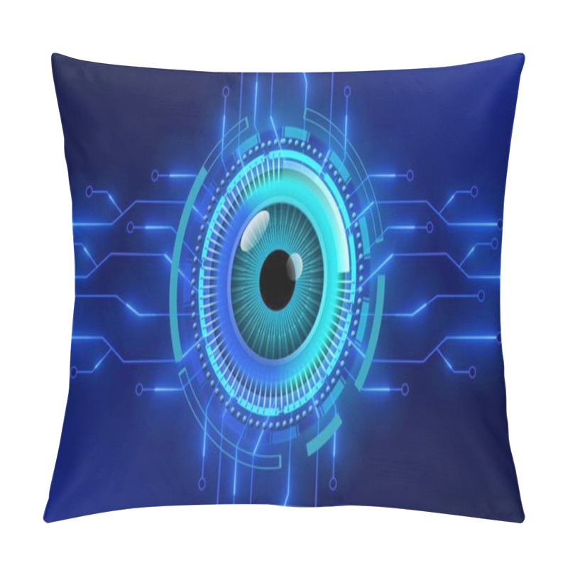 Personality  Electronic Eye In HUD Circle Element Between Information Connecting Lines - Futuristic Digital Circuit Background - 3D Illustration Pillow Covers