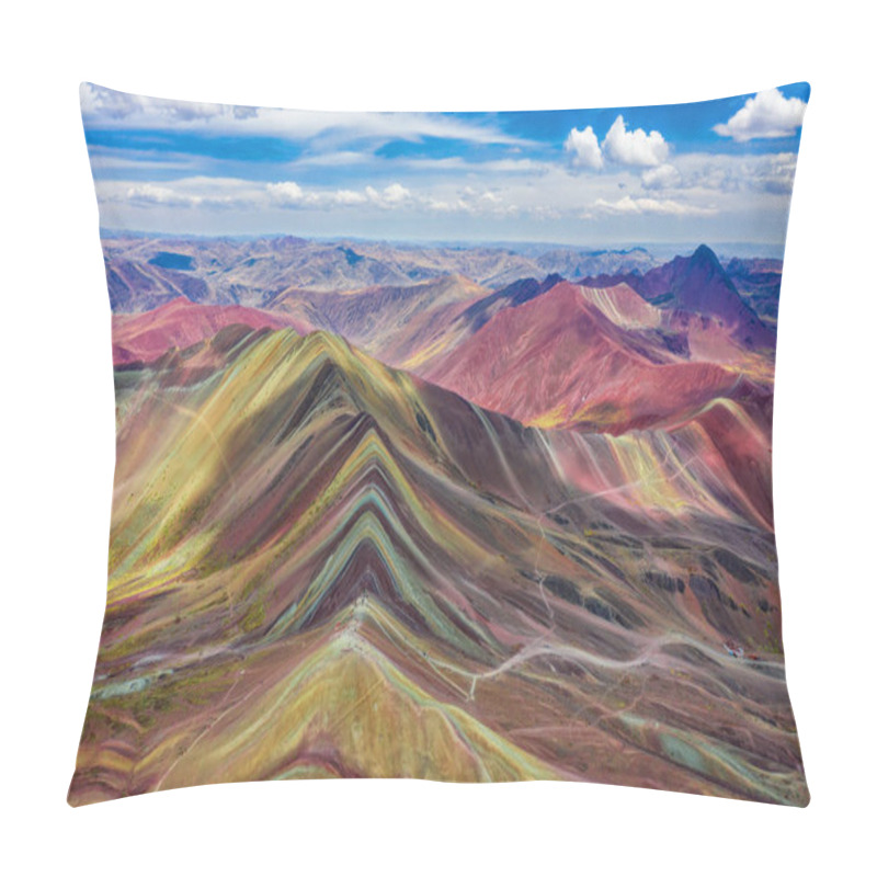 Personality  Aerial View Of The Entire Rainbow Mountains In Peru With Vinicunca In The Center And The Red Valley In The Background. Pillow Covers