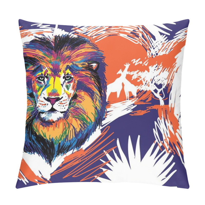 Personality  Seamless Pattern With Lions. The King Of Beasts, A Predator. Bright, Multi-colored Pop Art Pattern. Pillow Covers