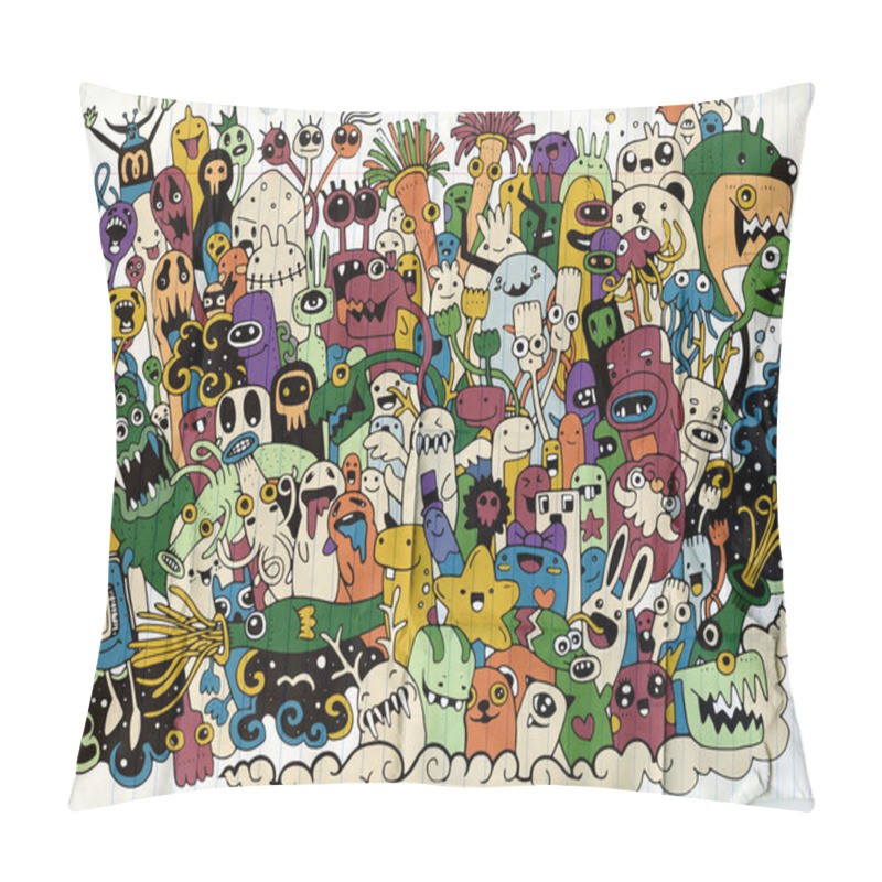 Personality  Vector Illustration Of Monsters And Cute Alien Friendly, Cool, Cute Hand-drawn Monsters Collection Pillow Covers