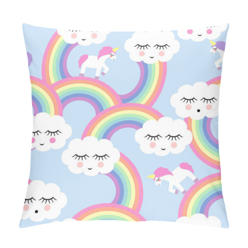 Personality  Seamless Pattern With Smiling Sleeping Clouds And Rainbows Pillow Covers