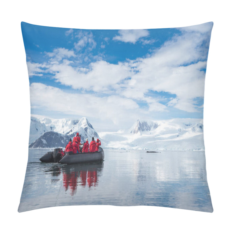 Personality  Inflatable Boat Full Of Tourists, Watching For Whales And Seals, Antarctic Peninsula, Antarctica. Pillow Covers