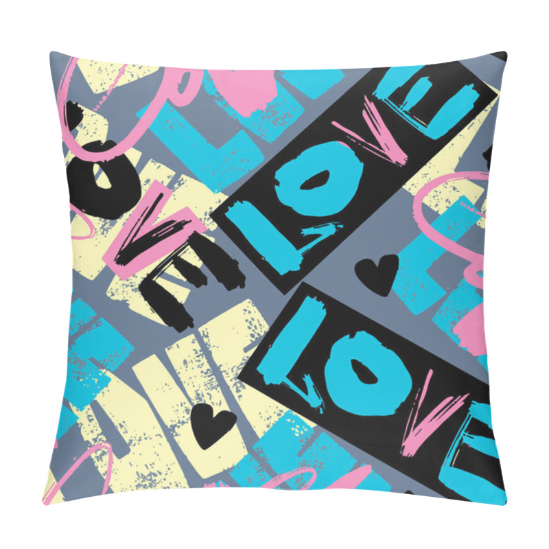 Personality  Love Seamless Girls Motivation Pattern. Funky T-shirt Print With Hearts And Different Doodle Elements, Trendy Painted Style Texture.Funny Wallpaper For Textile And Fabric.Fashion Style Apparel Design Pillow Covers