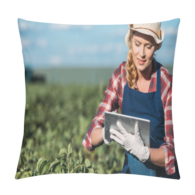 Personality  Farmer Working With Digital Tablet Pillow Covers