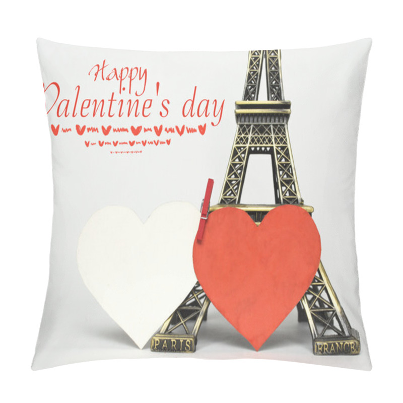 Personality  Eiffel Tower And Hand With Paper Hearts On White. Paris Cards As Pillow Covers