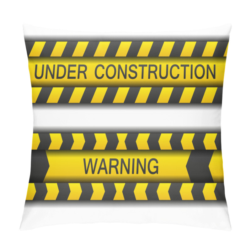 Personality  Two Warning Tapes - Under Construction And Warning With Shadow Pillow Covers