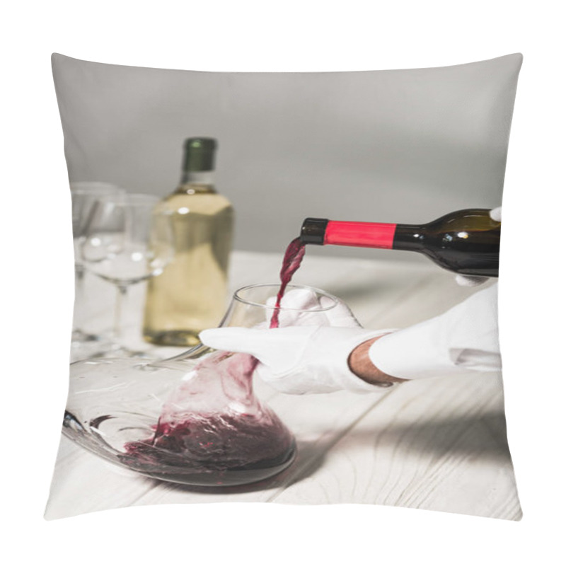 Personality  Partial View Of Waiter In White Gloves Pouring Wine In Jug Pillow Covers