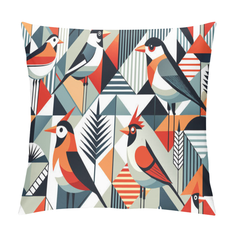 Personality  Minimalist Group Of Birds Illustration With Unique Geometric Designs Pillow Covers