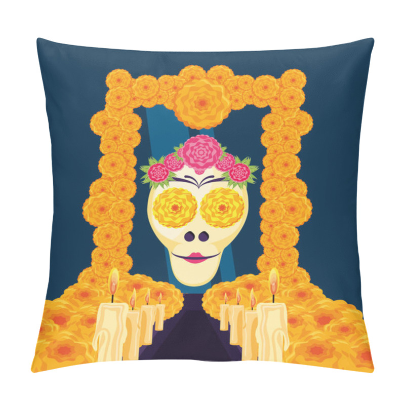 Personality  Mask Of The Santa Death In Frame Flowers Pillow Covers