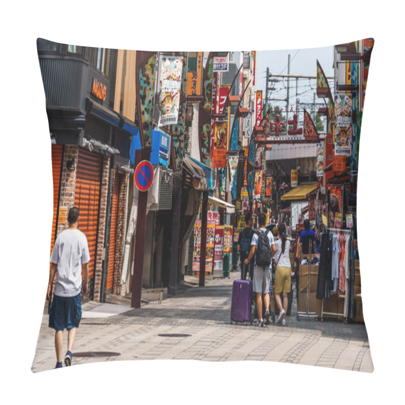 Personality  Tokyo, Japan - August 6, 2024: Ameyoko, A Vibrant Street Market In Ueno, Tokyo, Offers Bustling Shops, Food Stalls, And Local Goods, Capturing The Lively Essence Of Japanese Street Commerce Pillow Covers