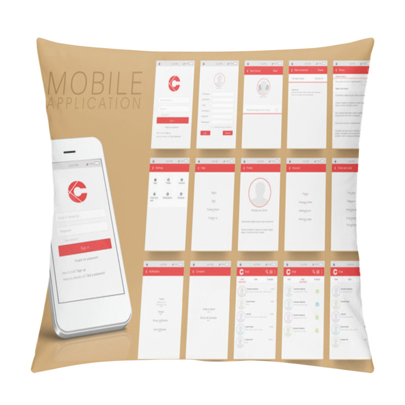 Personality  Chat Mobile Application Screens With Smartphone. Pillow Covers