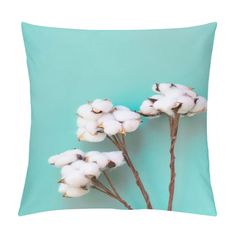 Personality  Vertical Format Of Cotton Twigs On Blue Background As Botanical Background With Copy Space Pillow Covers