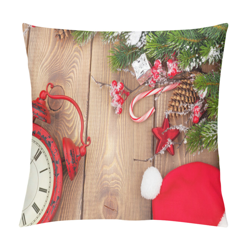 Personality  Christmas Decoration With Fir Branch And Clock Pillow Covers