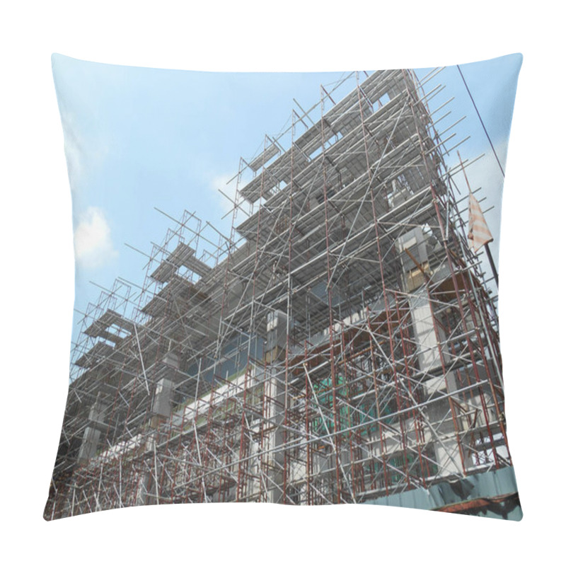 Personality  SERDANG, MALAYSIA -JUNE 13, 2016: Construction Site In Progress At Serdang, Malaysia During The Daytime. Workers Busy With Their Task Installing Formwork And Reinforcement Bar.      Pillow Covers