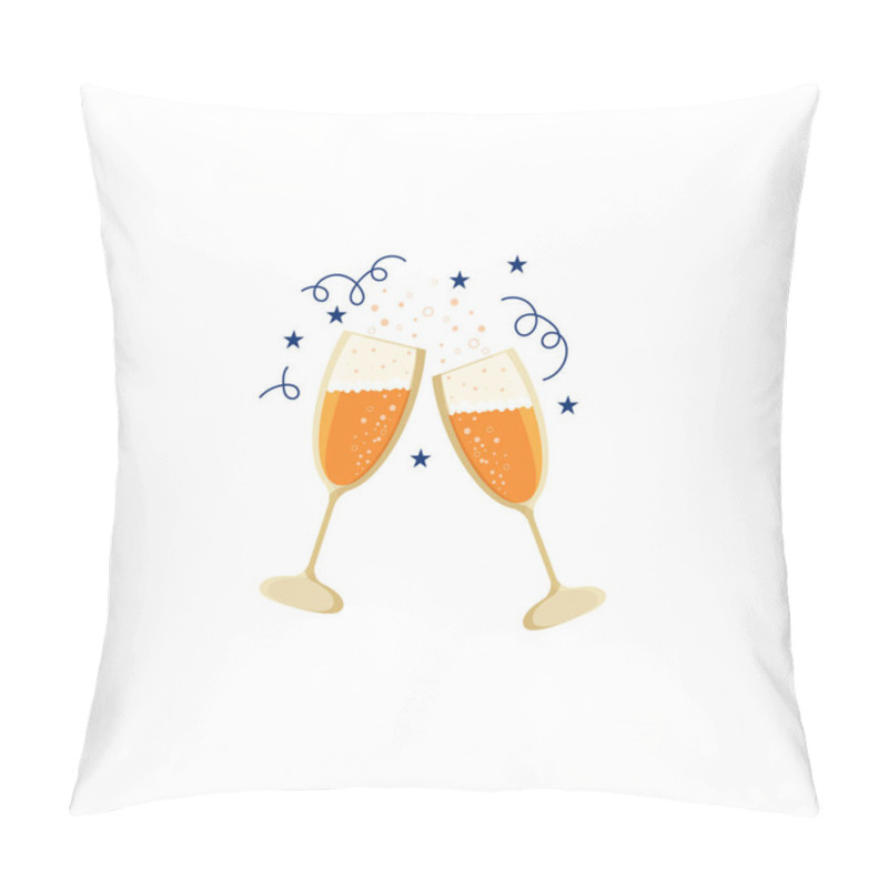 Personality  Champagne, Two Clinking Glasses With Bubbles. Anniversary Celebration Icon. Holiday, Party Logo. Vector Flat Illustration Pillow Covers