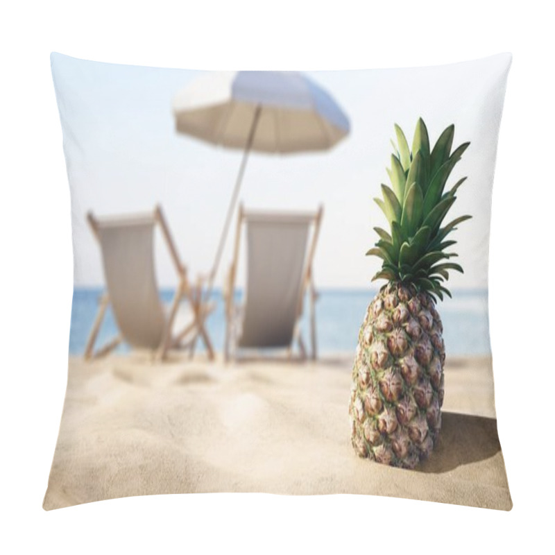 Personality  Ripe Tropical Pineapple On Sandy Beach, Vacation Concept  Pillow Covers