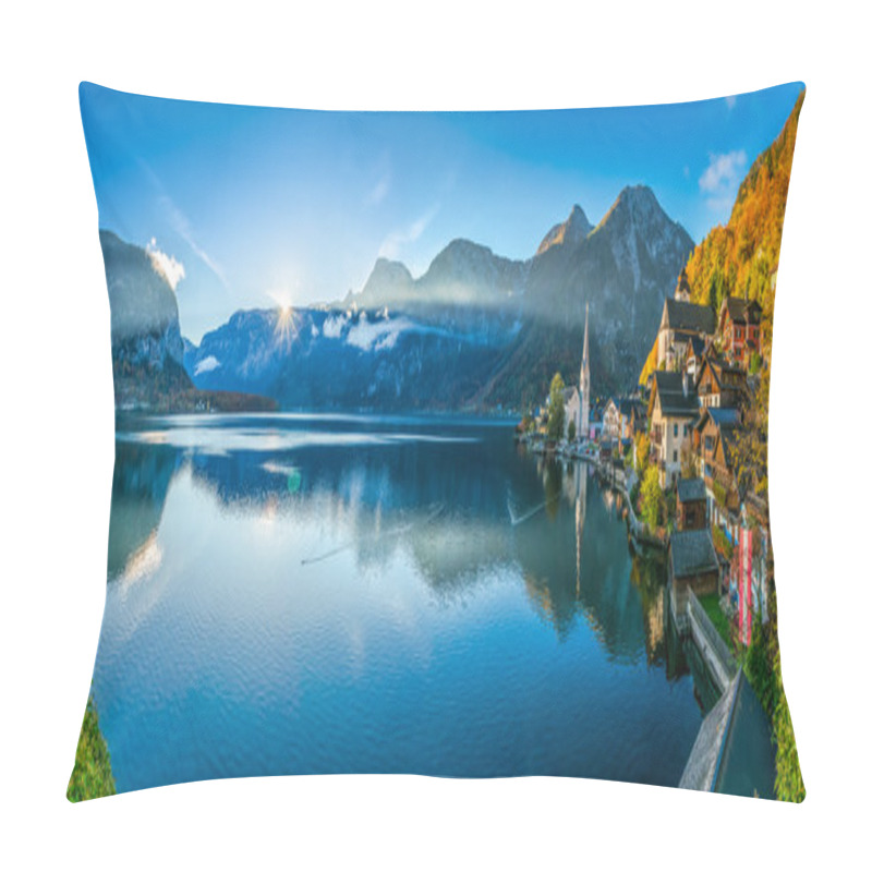 Personality  Sunrise In Hallstatt Mountain Village With Hallstatter See In Fall, Austria Pillow Covers