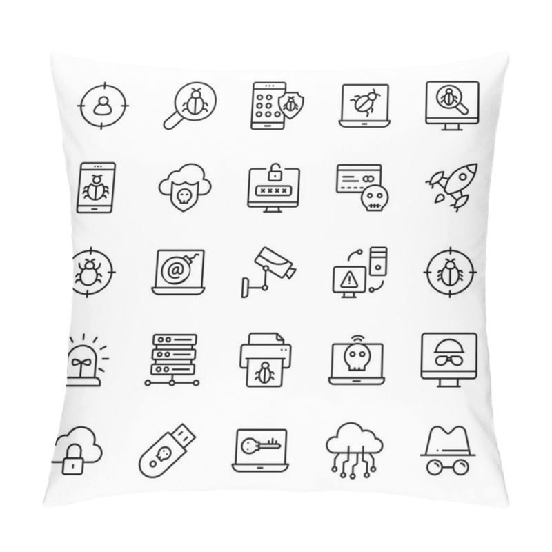 Personality  Cyber Robbery Line Icons Set Pillow Covers