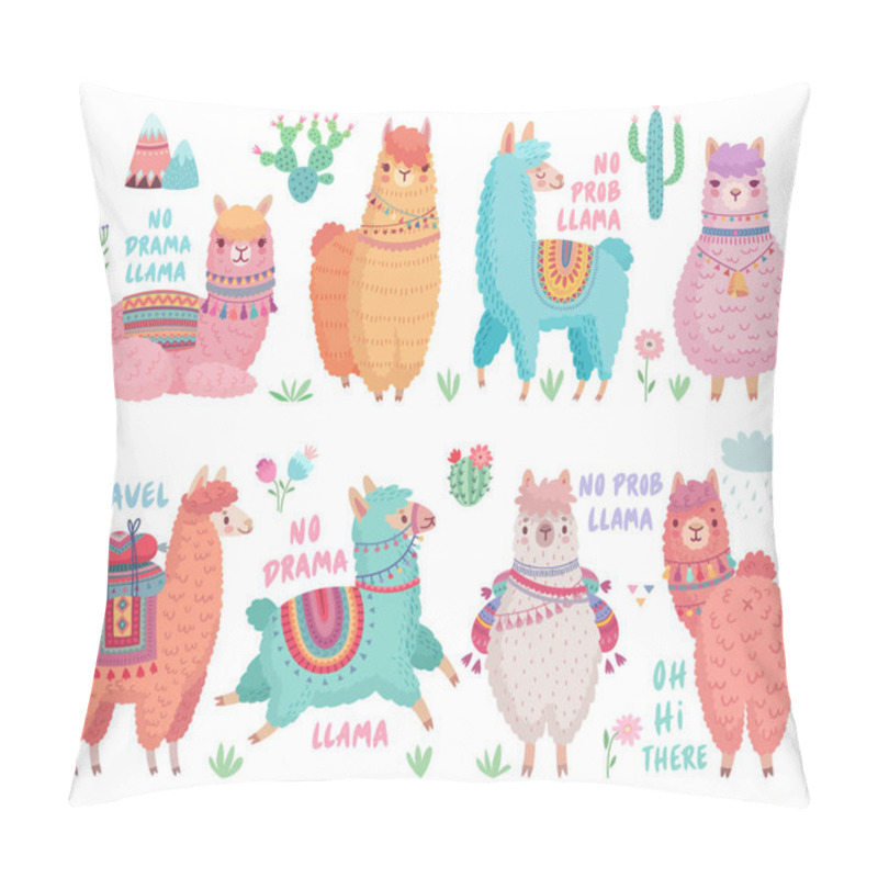 Personality  Cute Llamas With Funny Quotes. Funny Hand Drawn Characters. Pillow Covers