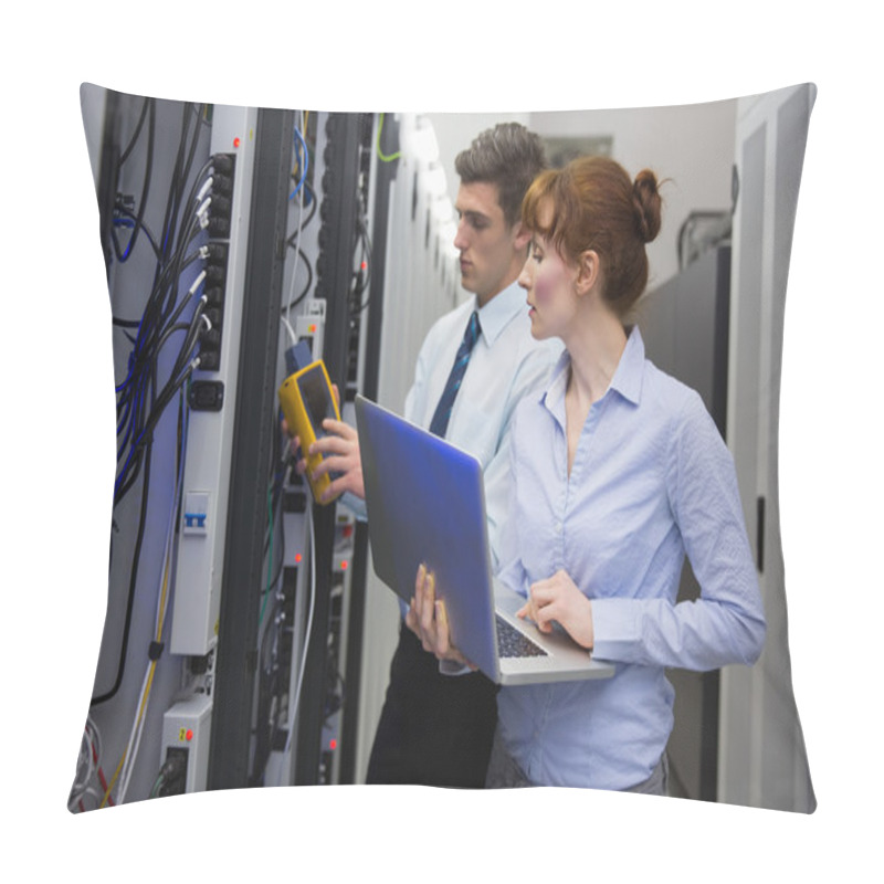 Personality  Team Of Technicians Using Digital Cable Pillow Covers