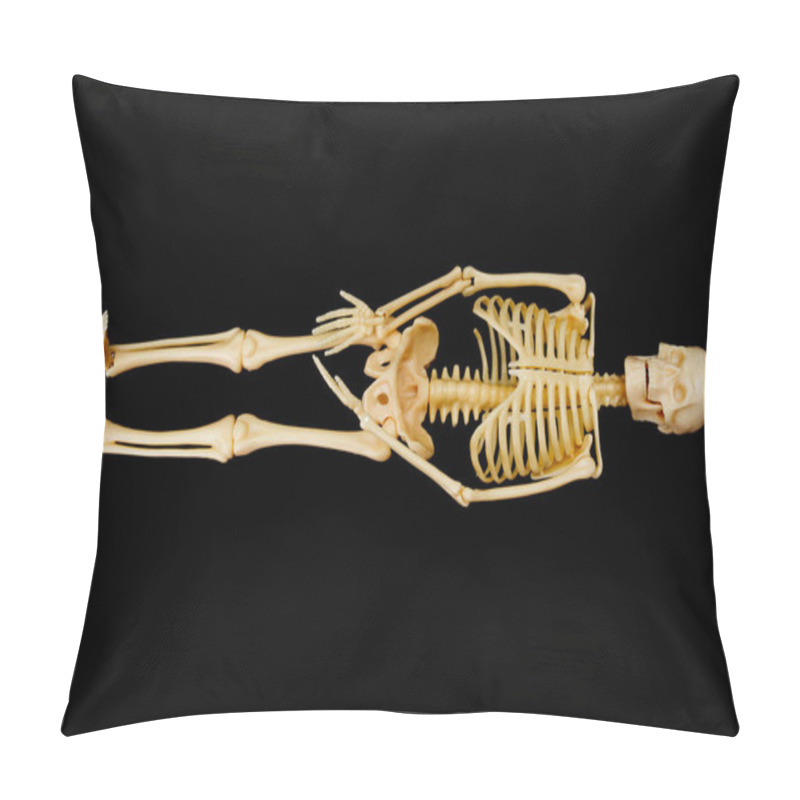 Personality  Realistic Human Skeleton Model Isolated On Black Pillow Covers