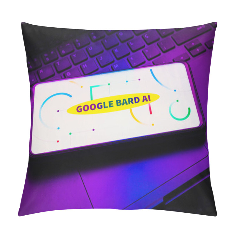 Personality  February 9, 2023, Brazil. In This Photo Illustration, The Google Bard AI Logo Is Displayed On A Smartphone Screen Pillow Covers