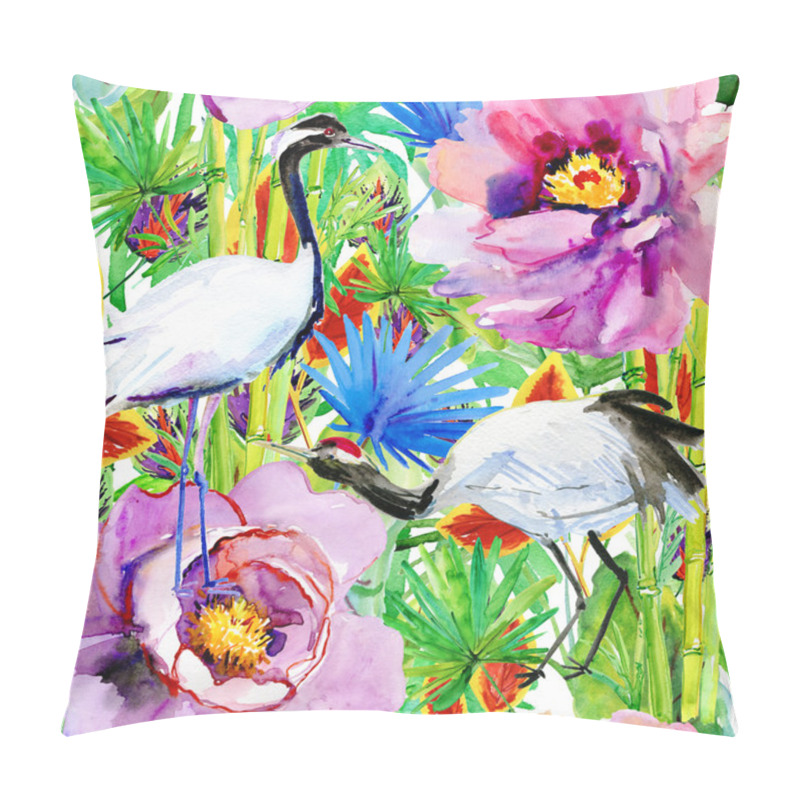 Personality  Crane Birds, Bamboo And Flowers Pillow Covers