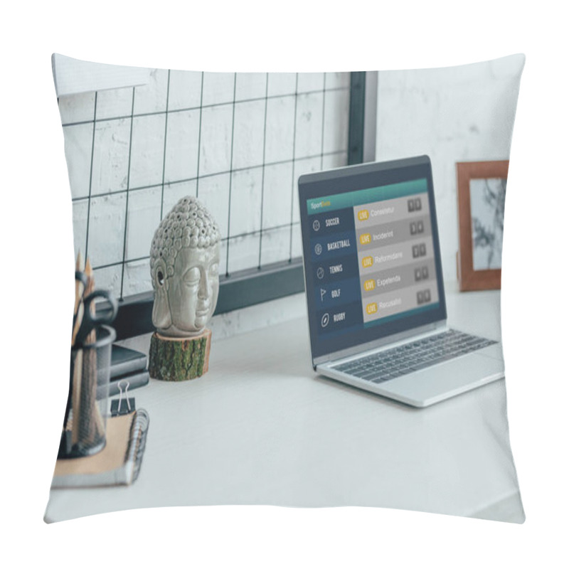 Personality  Laptop With Loaded Sportbets Page On Table In Modern Office Pillow Covers