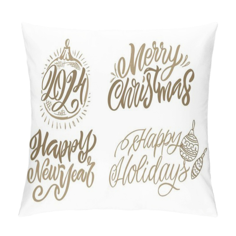 Personality  Merry Christmas And Happy New Year - Cute Postcard.  Lettering Label For Poster, Banner, Web, Sale, T-shirt Design. 2024. New Year Holiday Greeting Card. Pillow Covers