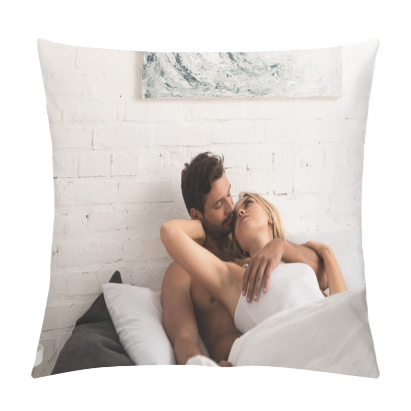 Personality  Beautiful Tender Couple Hugging In Bed In The Morning  Pillow Covers