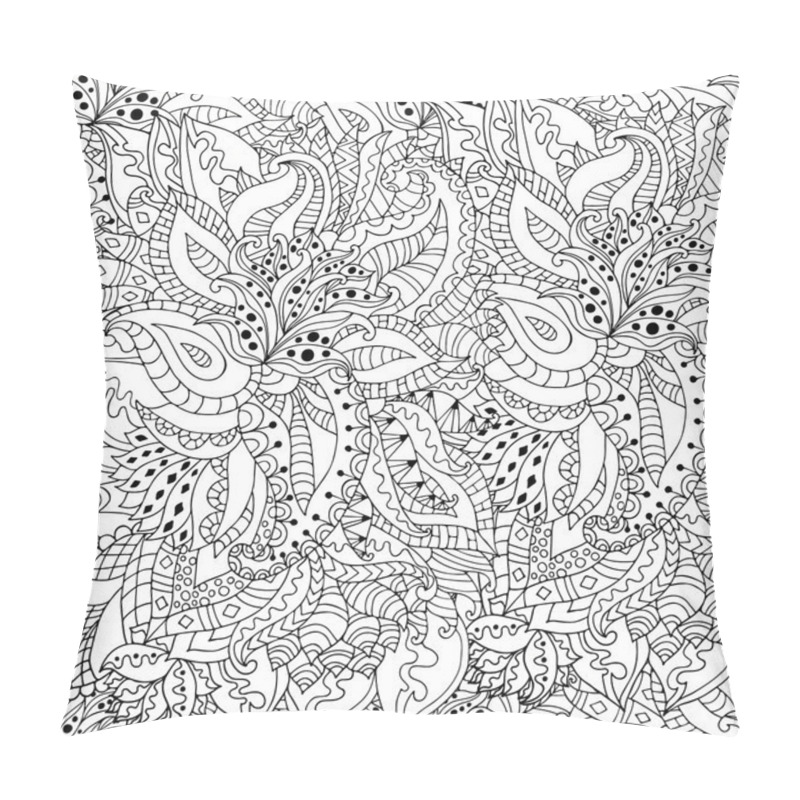 Personality  Hand Drawn Zentangle Flowers And Leaves Seamless Pattern Pillow Covers