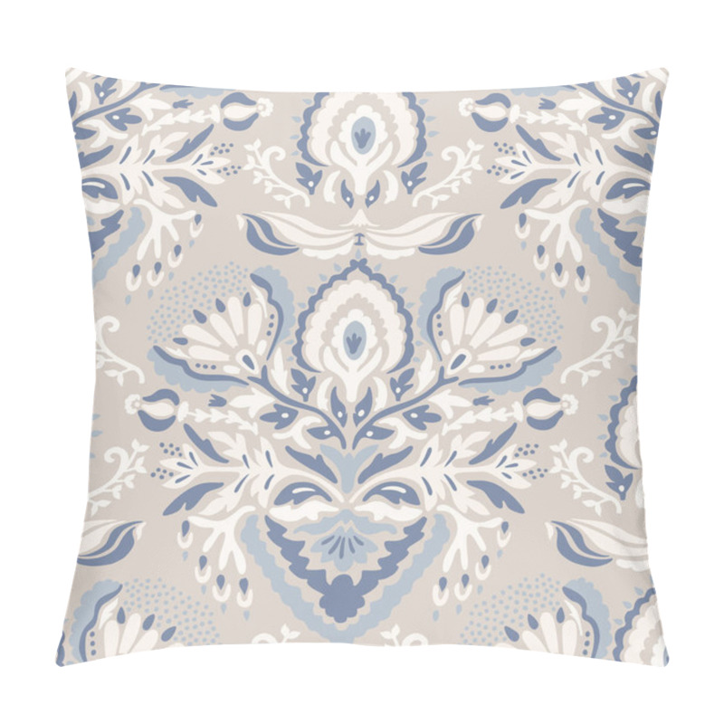 Personality  French Blu Shabby Chic Damask Vector Texture Background. Antique White Blue Heart Seamless Pattern. Hand Drawn Floral Interior Wallpaper Home Decor Swatch. Classic Baroque Medallion All Over Print Pillow Covers