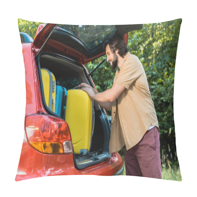 Personality  Handsome Man Packing Car Trunk With Baggage Pillow Covers