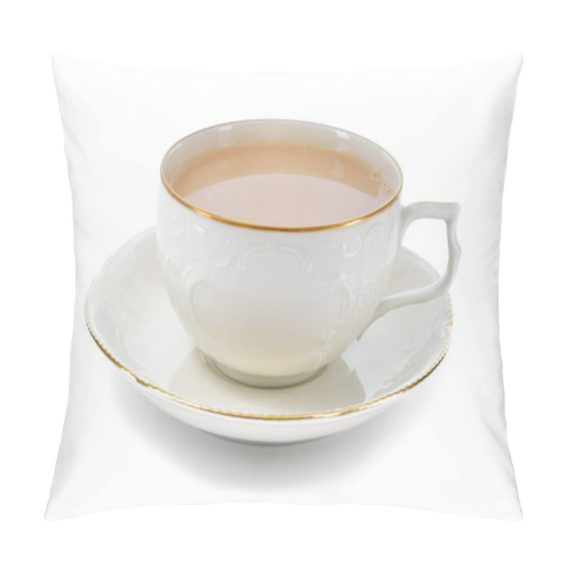 Personality  Black Tea With Milk In A Porcelain Cup. Pillow Covers