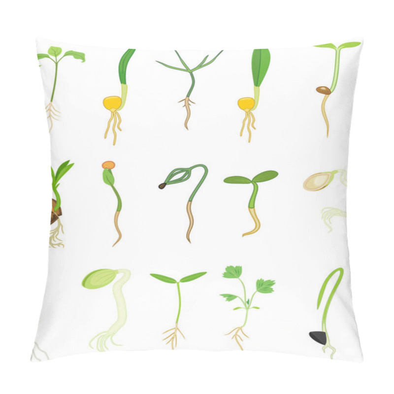 Personality   Set Of Different Plant Sprouts Isolated On White Background Pillow Covers