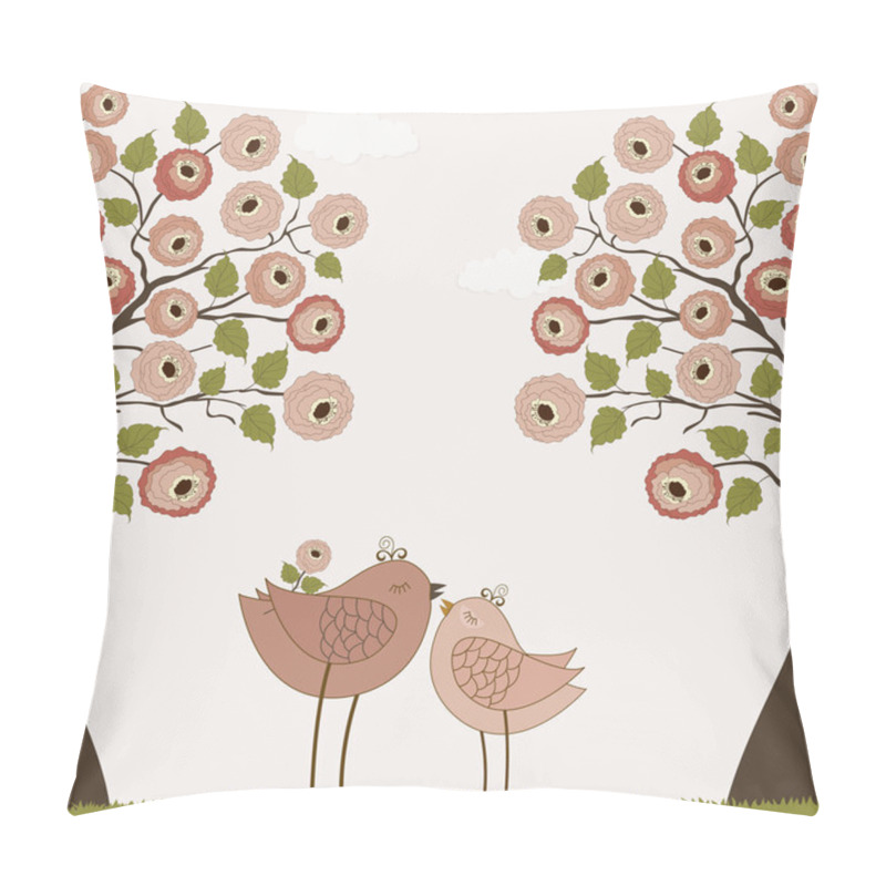 Personality  Cute Birds With Tree Roses Pillow Covers