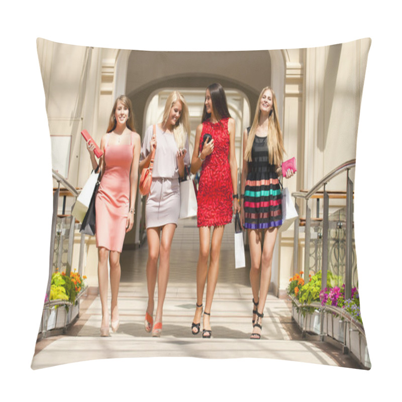 Personality  Four Shopping Women Walking In Shop Pillow Covers