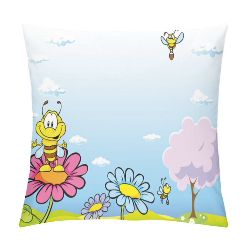 Personality  Bee Cartoon Sitting On Flower Pillow Covers