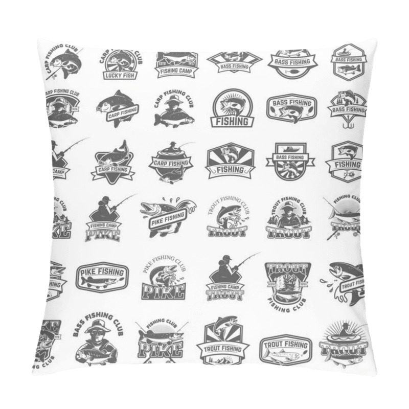 Personality  Big Set Of Fishing Icons. Carp Fishing, Trout Fishing, Bass Fish Pillow Covers