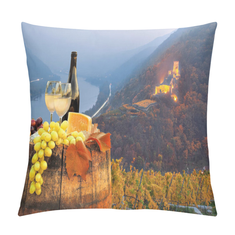 Personality  White Wine With Barrel On Famous Vineyard In Wachau, Spitz, Austria Pillow Covers